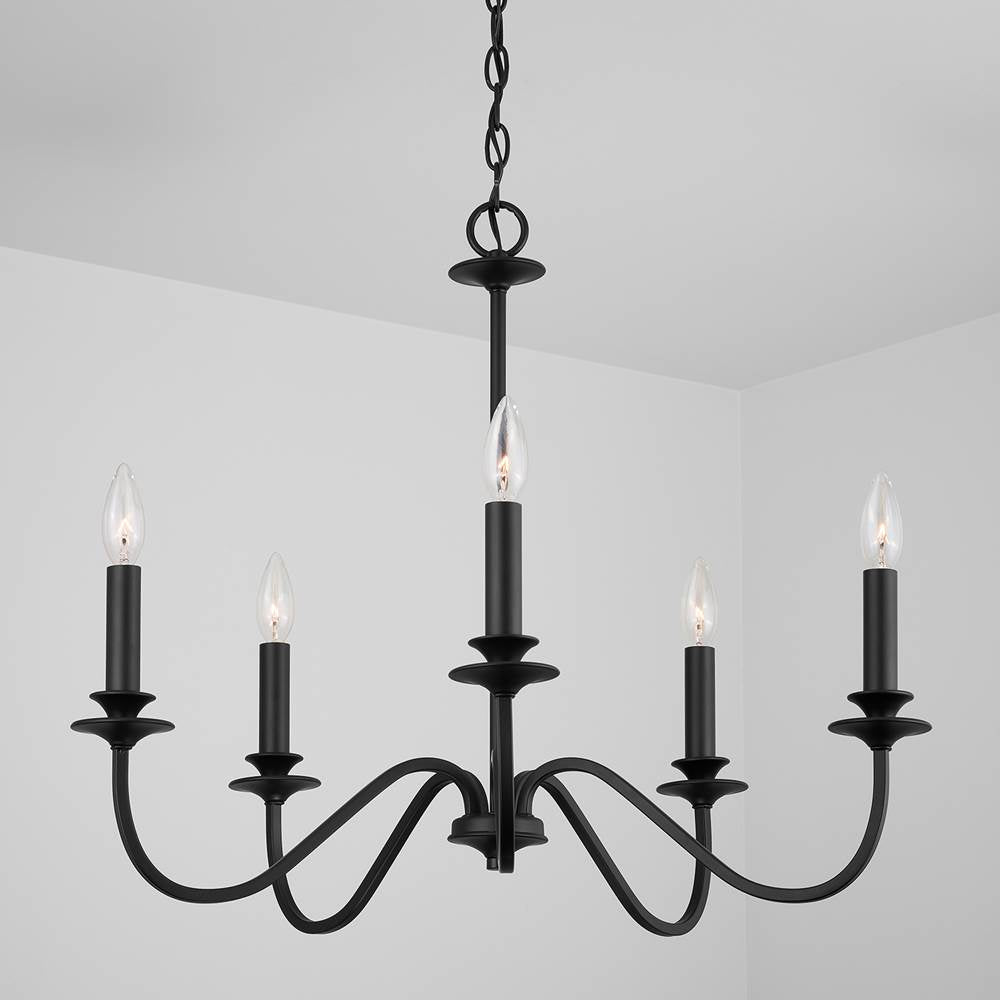 Capital Lighting 9F375A Matte Black 26'' W X 22'' H 5-light Chandelier In Matte Black With Decorative Double Bobeches Image 2