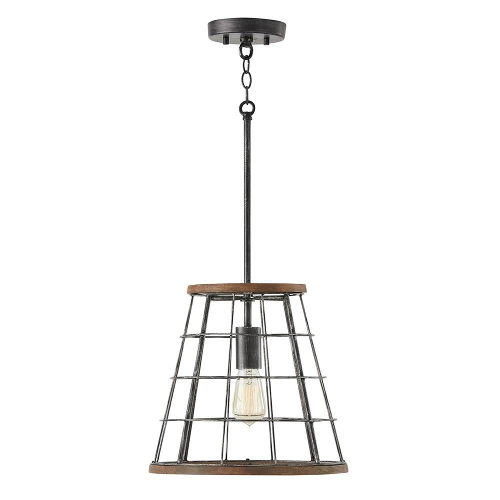 Capital Lighting AA1001ZW Zinc,Wood 13.5'' W X 13'' H Cage Pendant In Zinc And Wood Image 1