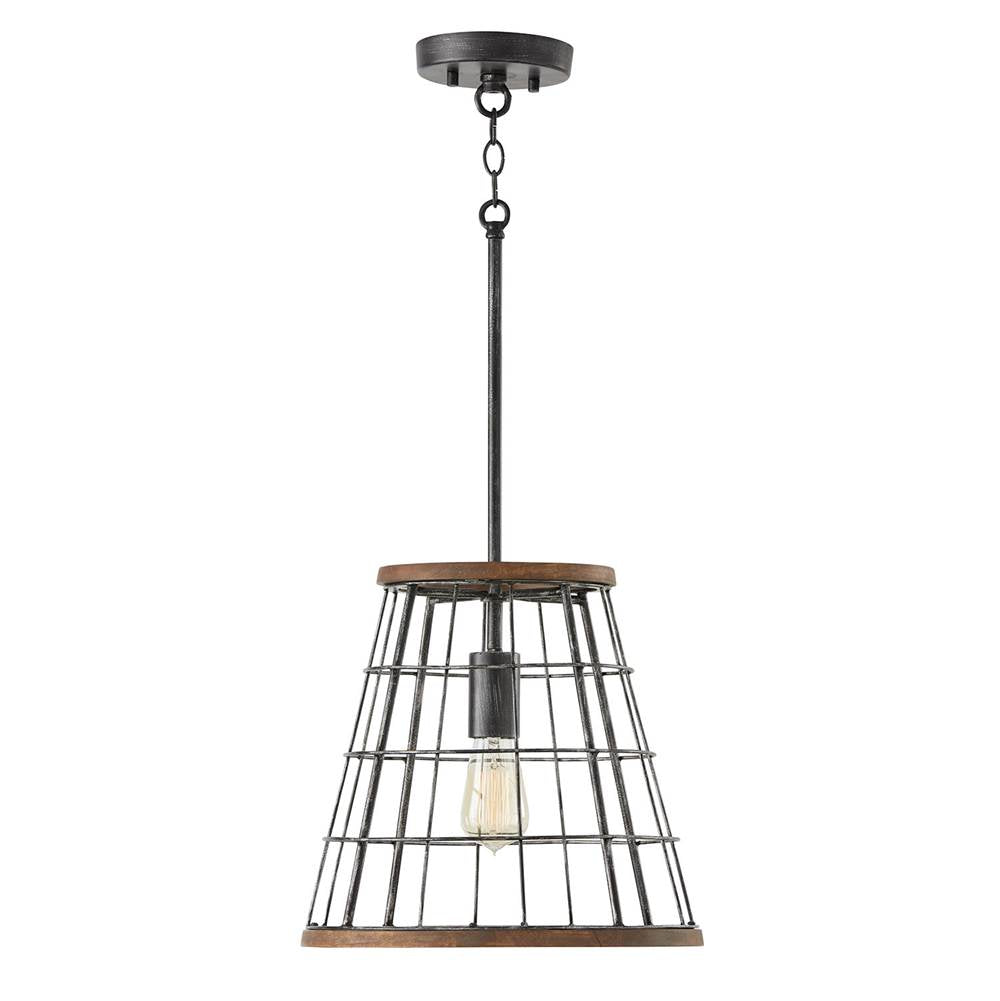 Capital Lighting AA1001ZW Zinc,Wood 13.5'' W X 13'' H Cage Pendant In Zinc And Wood Image 2