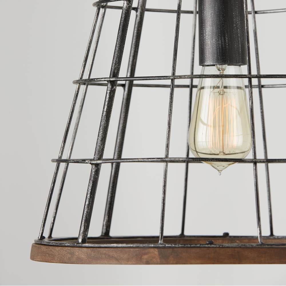 Capital Lighting AA1001ZW Zinc,Wood 13.5'' W X 13'' H Cage Pendant In Zinc And Wood Image 3