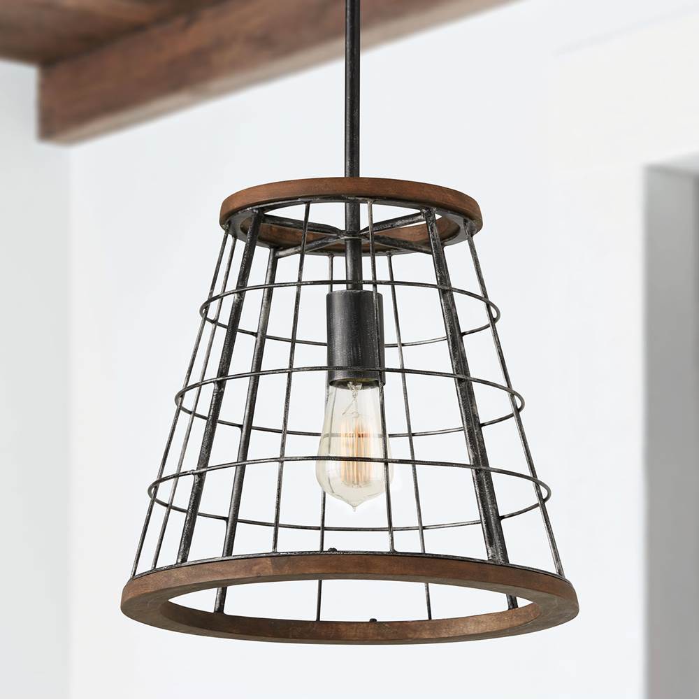 Capital Lighting Bracken 13.5'' W X 13'' H Cage Pendant In Zinc And Wood