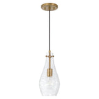 Capital Lighting AA1006AD Aged Brass 6'' W X 13'' H Wavy Glass Pendant In Aged Brass With Etched Detailing Image 1