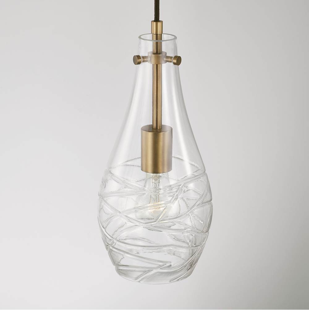 Capital Lighting AA1006AD Aged Brass 6'' W X 13'' H Wavy Glass Pendant In Aged Brass With Etched Detailing Image 2