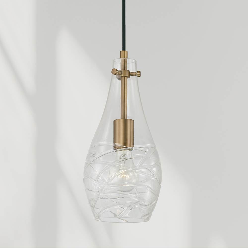 Capital Lighting Kier 6'' W X 13'' H Wavy Glass Pendant In Aged Brass With Etched Detailing