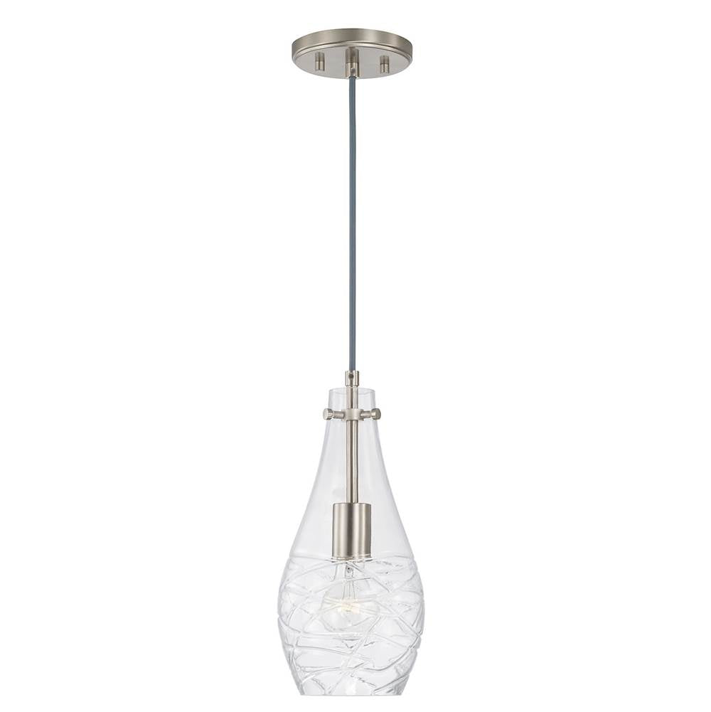 Capital Lighting AA1006BN Brushed Nickel 6'' W X 13'' H Wavy Glass Pendant In Brushed Nickel With Etched Detailing Image 1