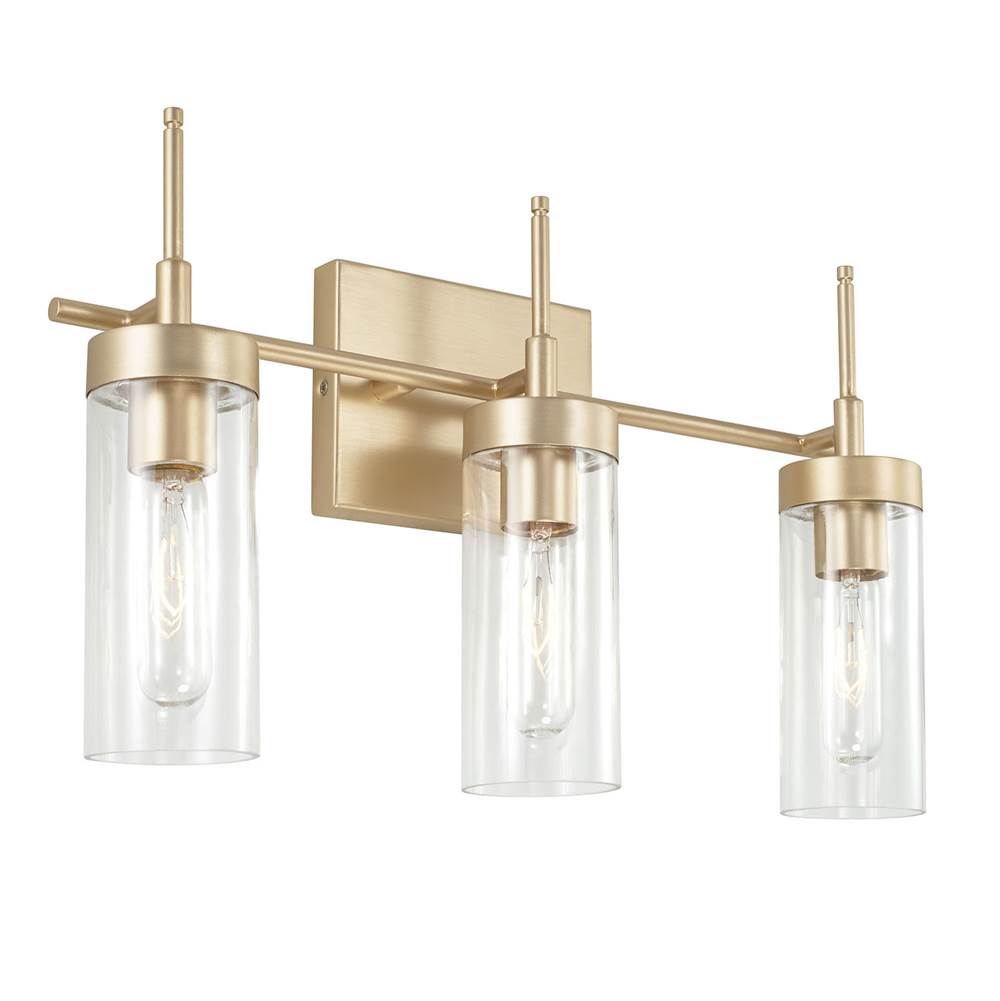 Capital Lighting AA1015SF Soft Gold 19'' W X 12'' H X 5'' E 3-light Vanity In Soft Gold With Clear Glass Image 1
