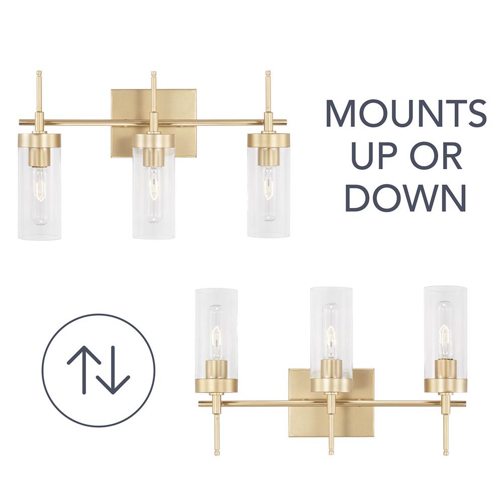 Capital Lighting AA1015SF Soft Gold 19'' W X 12'' H X 5'' E 3-light Vanity In Soft Gold With Clear Glass Image 2