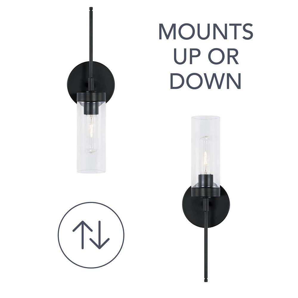 Capital Lighting AA1016MB Matte Black 5'' W X 17'' H X 4'' E Sconce In Matte Black With Clear Glass Image 2