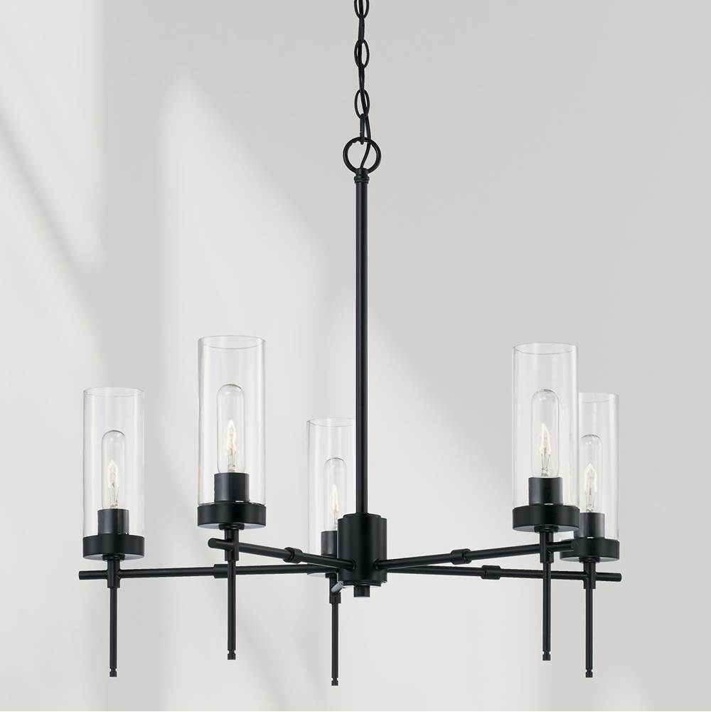 Capital Lighting AA1017MB Matte Black 27.5'' W X 26'' H 5-light Chandelier In Matte Black With Clear Glass Image 2