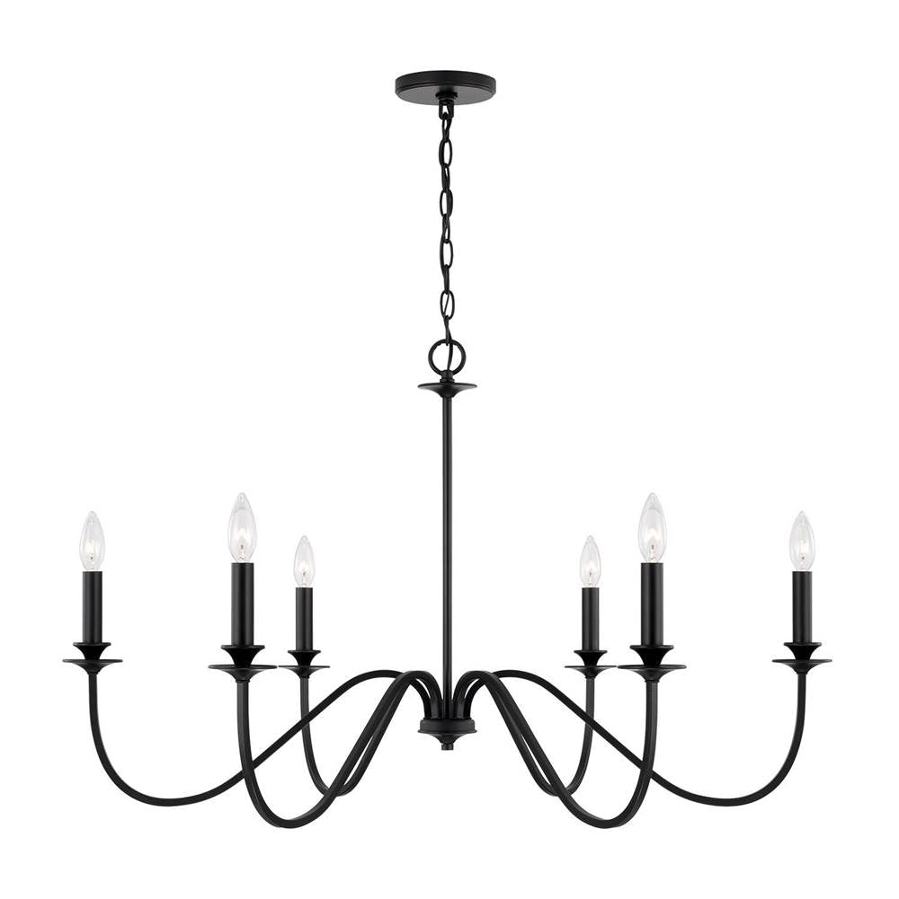 Capital Lighting AA1029MB Matte Black 38''w X 23.50''h 6-light Chandelier In Matte Black With Decorative Double Bobeches Image 1