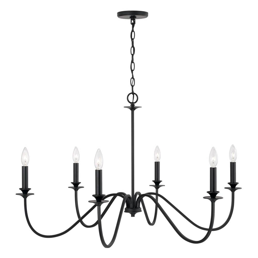 Capital Lighting AA1029MB Matte Black 38''w X 23.50''h 6-light Chandelier In Matte Black With Decorative Double Bobeches Image 3