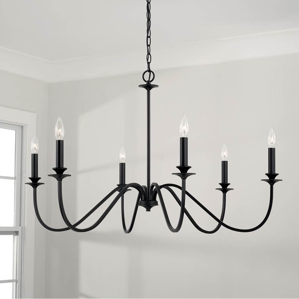 Capital Lighting Weston 38''w X 23.50''h 6-light Chandelier In Matte Black With Decorative Double Bobeches