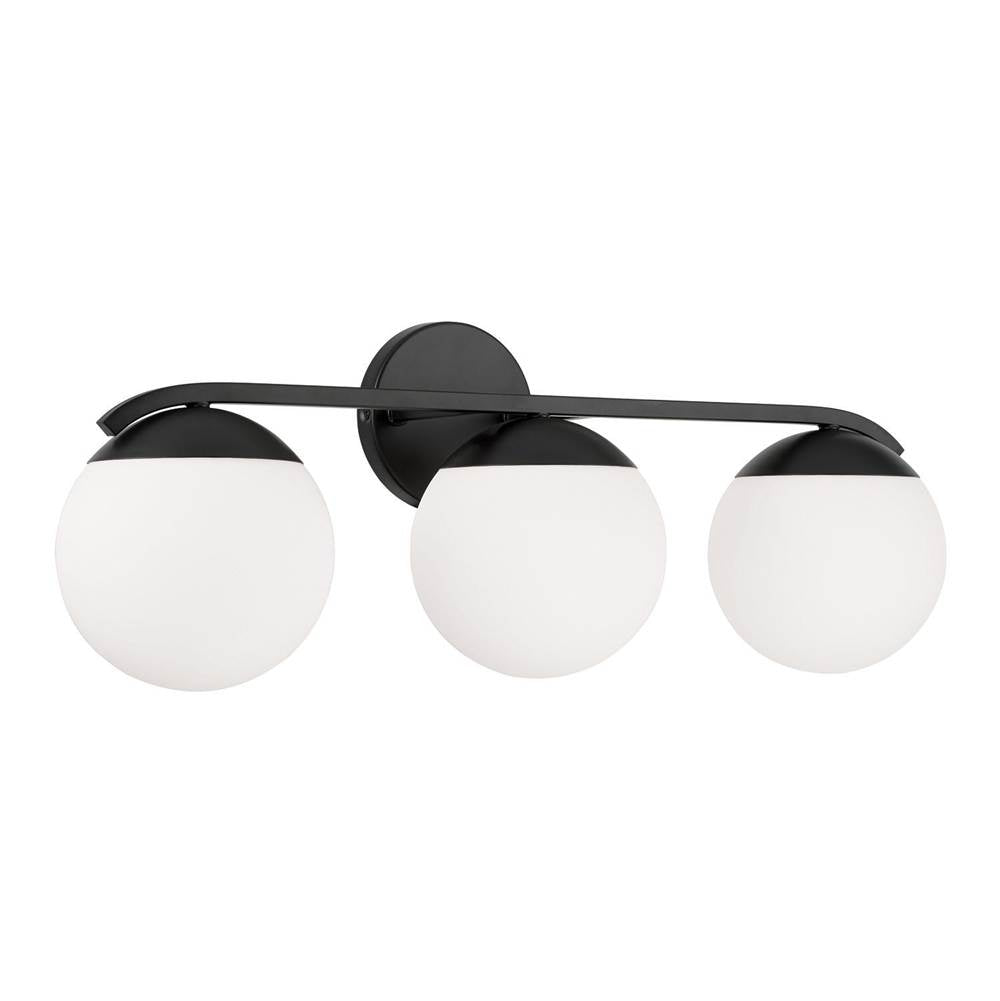 Capital Lighting AA1033MB Matte Black 25.50''w X 9.50''h 3-light Vanity In Matte Black With Soft White Glass Globes Image 1