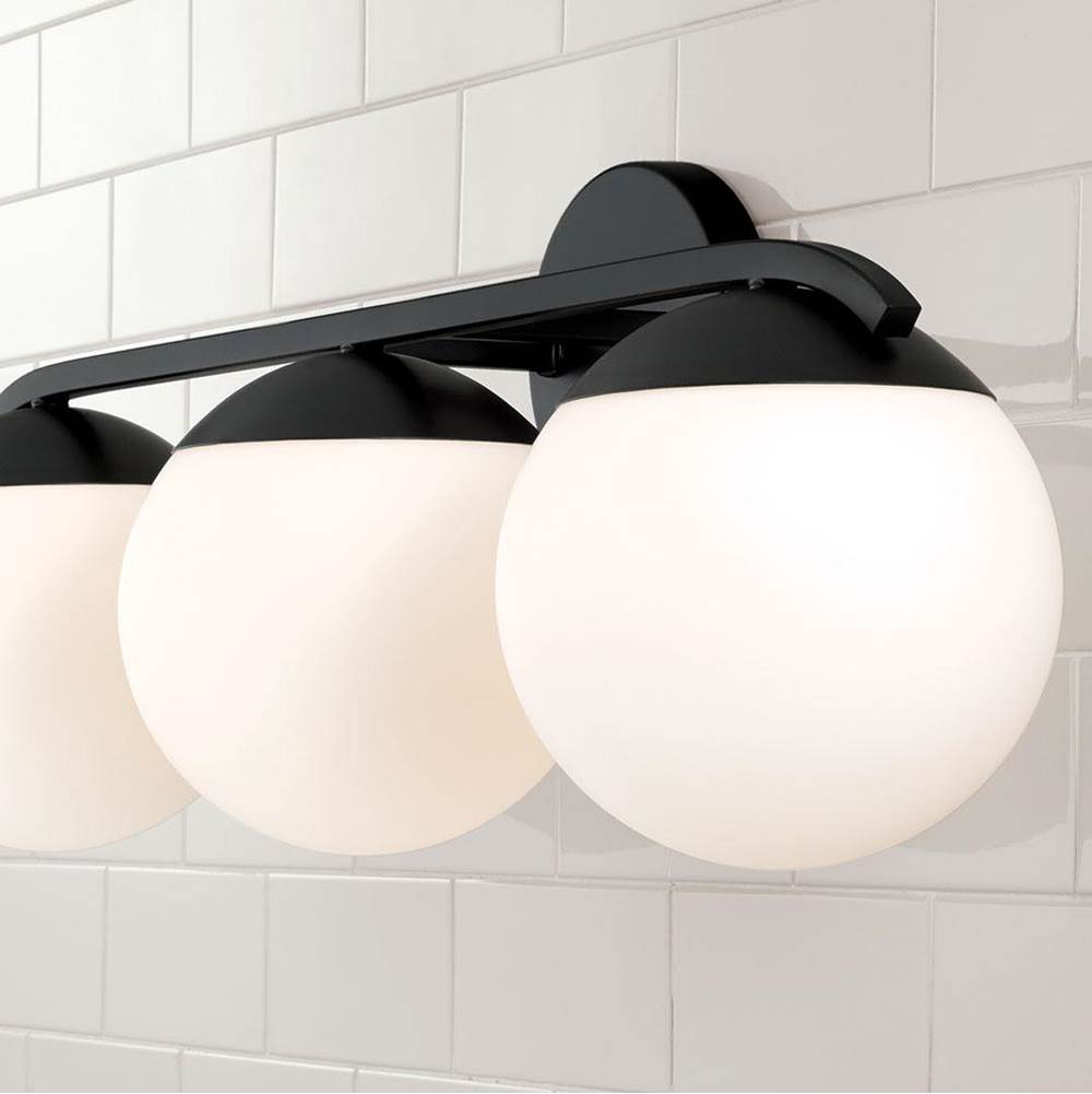 Capital Lighting AA1033MB Matte Black 25.50''w X 9.50''h 3-light Vanity In Matte Black With Soft White Glass Globes Image 3
