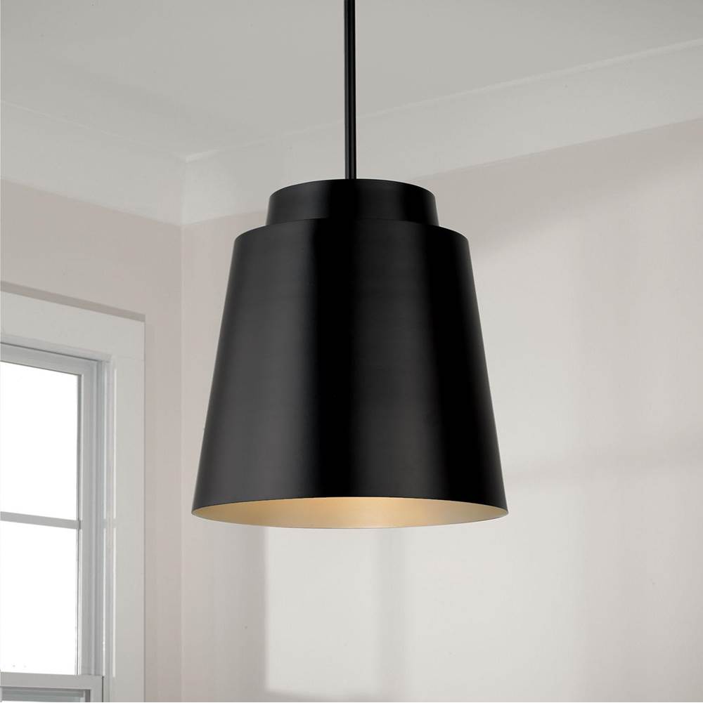 Capital Lighting AA1034MB Matte Black 13''w X 13.25''h Pendant In Matte Black With Soft Gold Interior Image 4