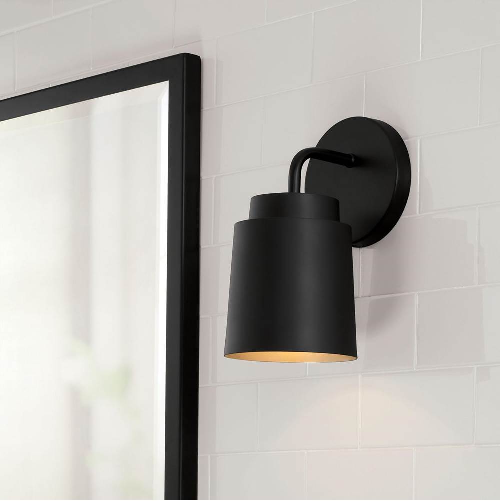 Capital Lighting Pratt 5''w X 9.50''h Sconce In Matte Black With Soft Gold Interior