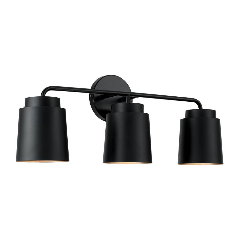 Capital Lighting AA1036MB Matte Black 24.50''w X 9.50''h 3-light Vanity In Matte Black With Soft Gold Interior Image 1