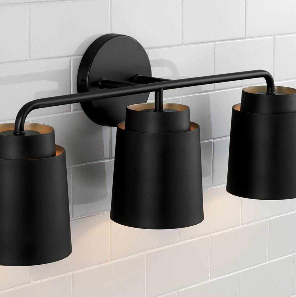 Capital Lighting AA1036MB Matte Black 24.50''w X 9.50''h 3-light Vanity In Matte Black With Soft Gold Interior Image 4