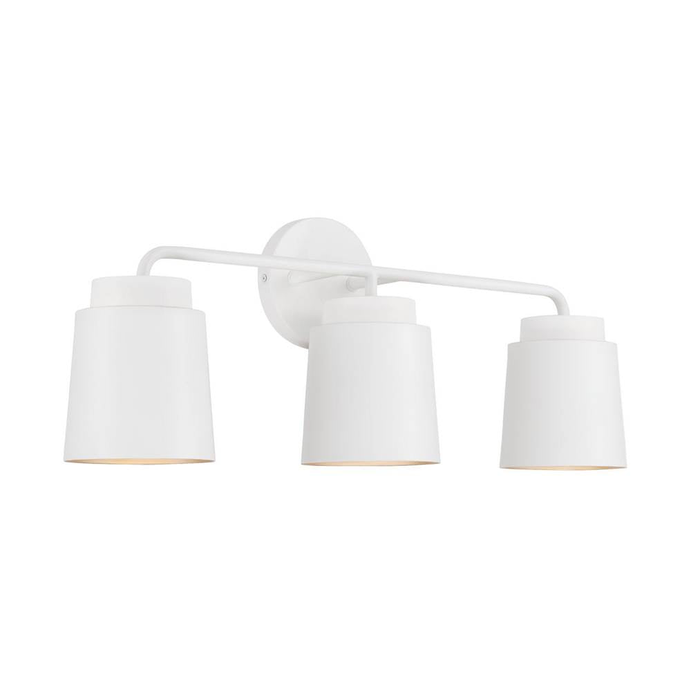 Capital Lighting AA1036WE Matte White 24.50''w X 9.50''h 3-light Vanity In Matte White With Soft Gold Interior Image 1