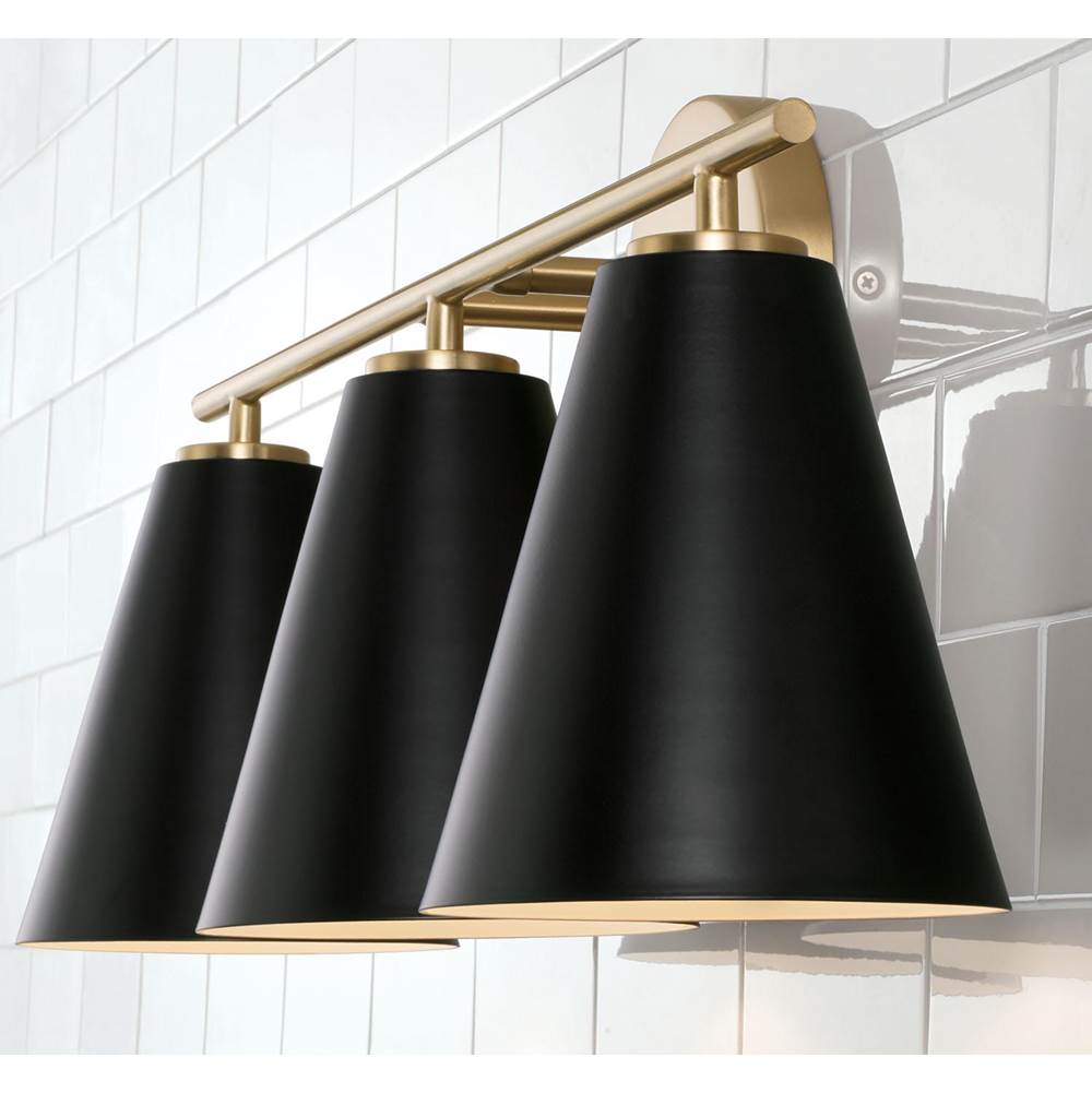 Capital Lighting AA1039RK Matte Brass,Black 24''w X 10''h 3-light Vanity In Matte Brass And Black Image 3