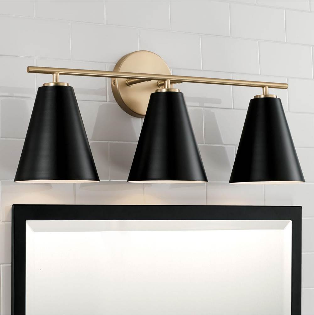 Capital Lighting AA1039RK Matte Brass,Black 24''w X 10''h 3-light Vanity In Matte Brass And Black Image 4