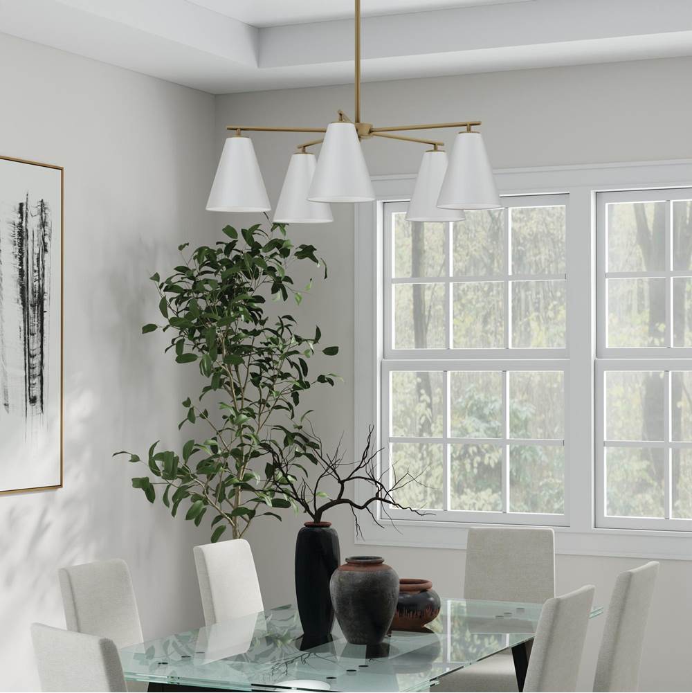 Capital Lighting Charlie 28''w X 8.25''h 5-light Chandelier In Matte Brass And White