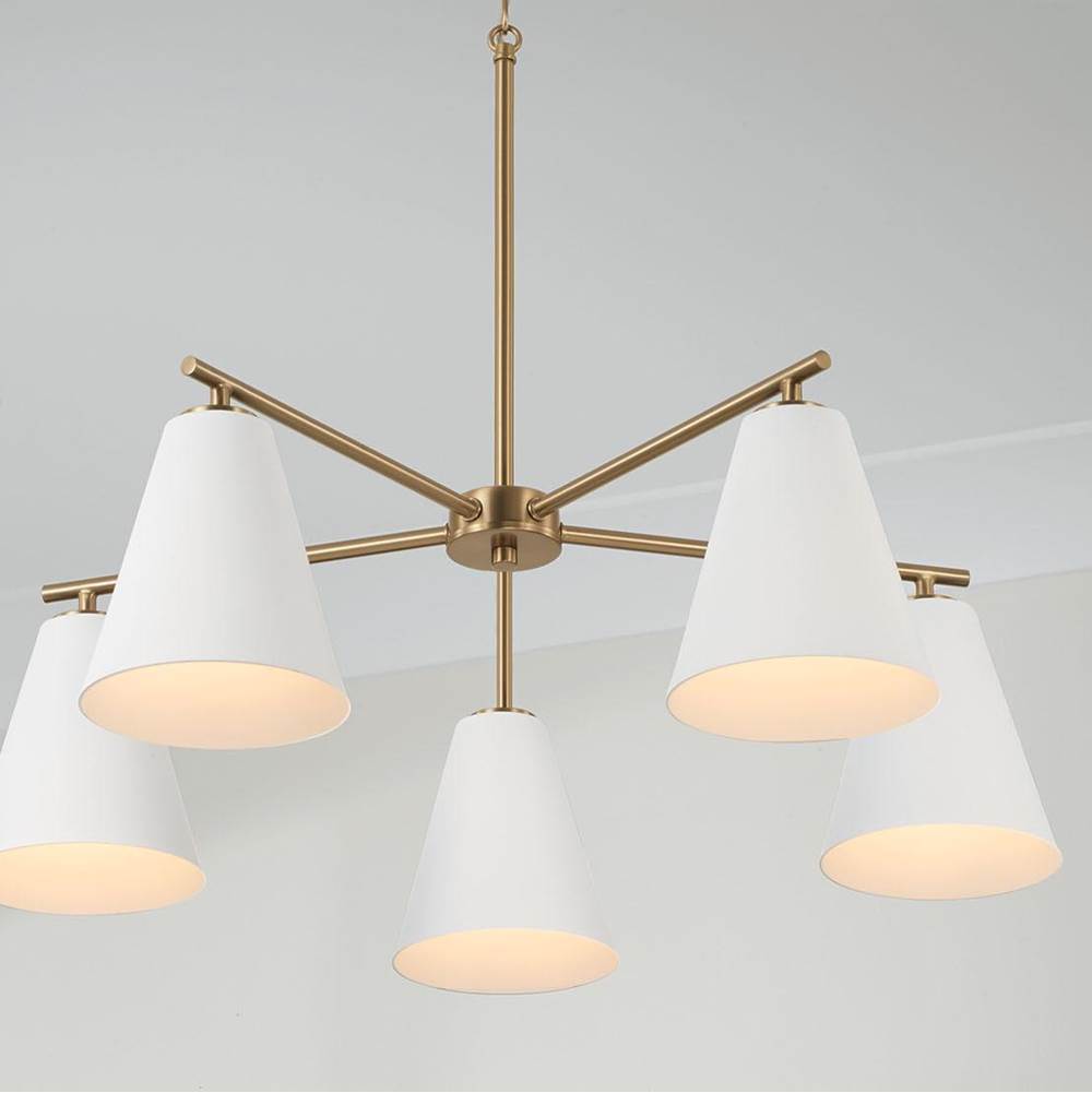 Capital Lighting AA1040RE Matte Brass,White 28''w X 8.25''h 5-light Chandelier In Matte Brass And White Image 4