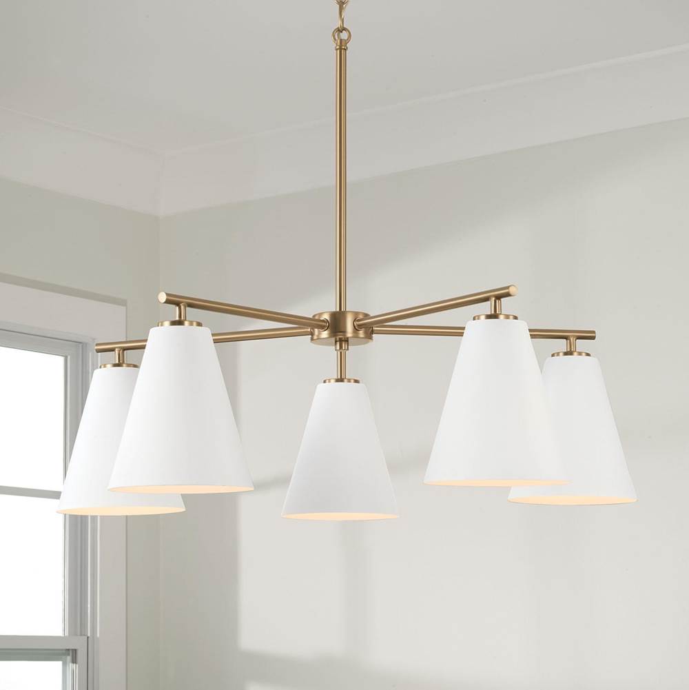 Capital Lighting AA1040RE Matte Brass,White 28''w X 8.25''h 5-light Chandelier In Matte Brass And White Image 5