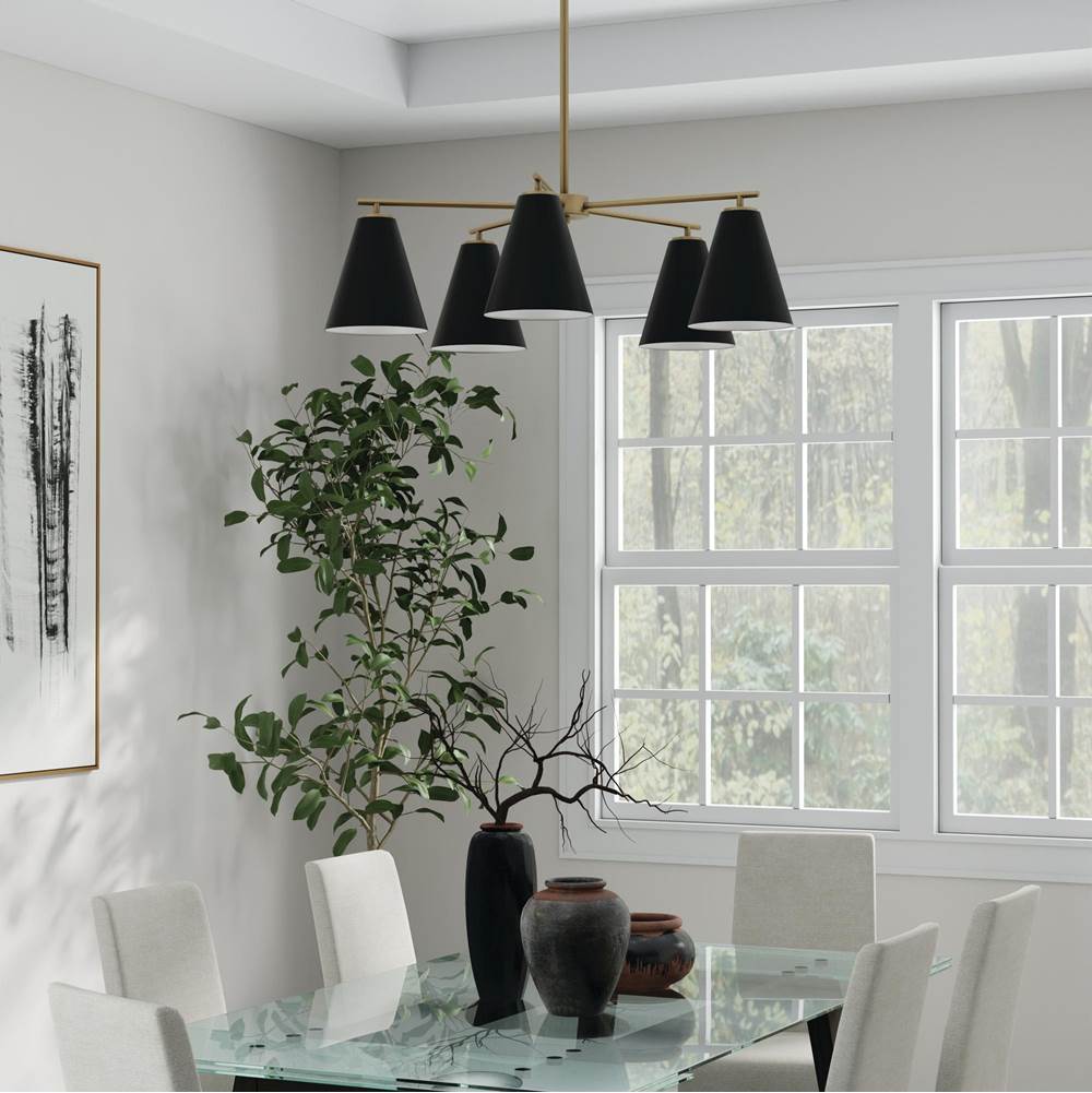 Capital Lighting Charlie 28''w X 8.25''h 5-light Chandelier In Matte Brass And White