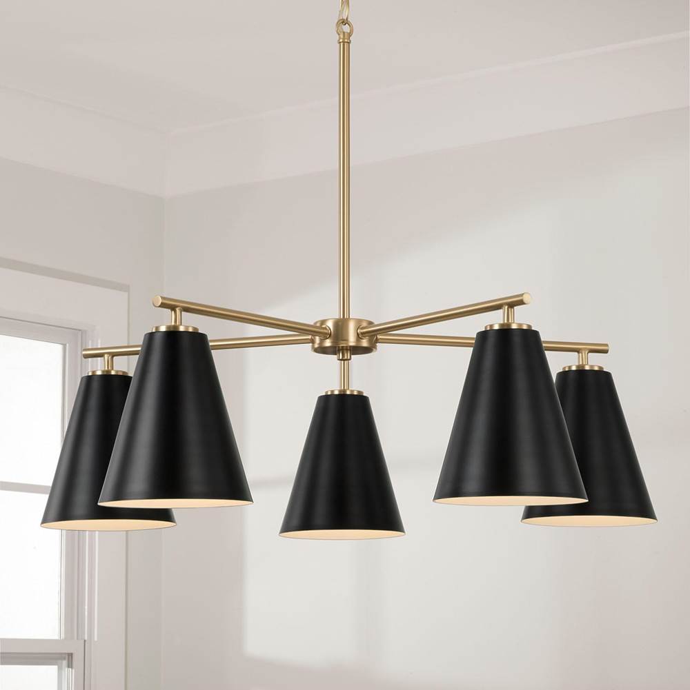Capital Lighting AA1040RK Matte Brass,Black 28''w X 8.25''h 5-light Chandelier In Matte Brass And Black Image 6