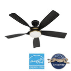 Casablanca Fan Company Julia Casablanca 52 Inch Julia Energy Star Matte Black Damp Rated Ceiling Fan With Led Light Kit And Wall Control And Handheld Remote