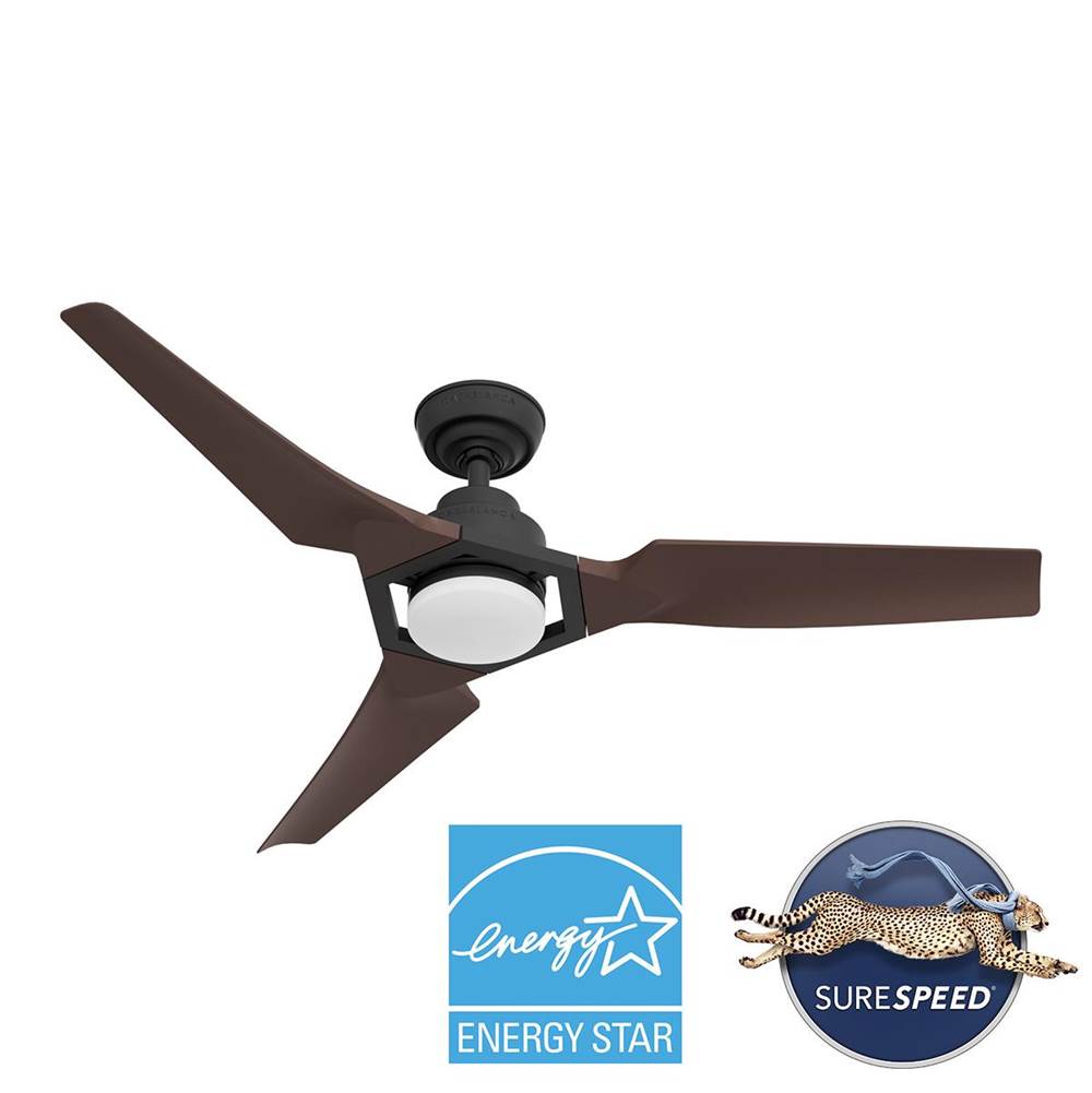 Casablanca Fan Company Eula Casablanca 52 Inch Eula Energy Star Matte Black Damp Rated Ceiling Fan With Led Light Kit And Wall Control And Handheld Remote