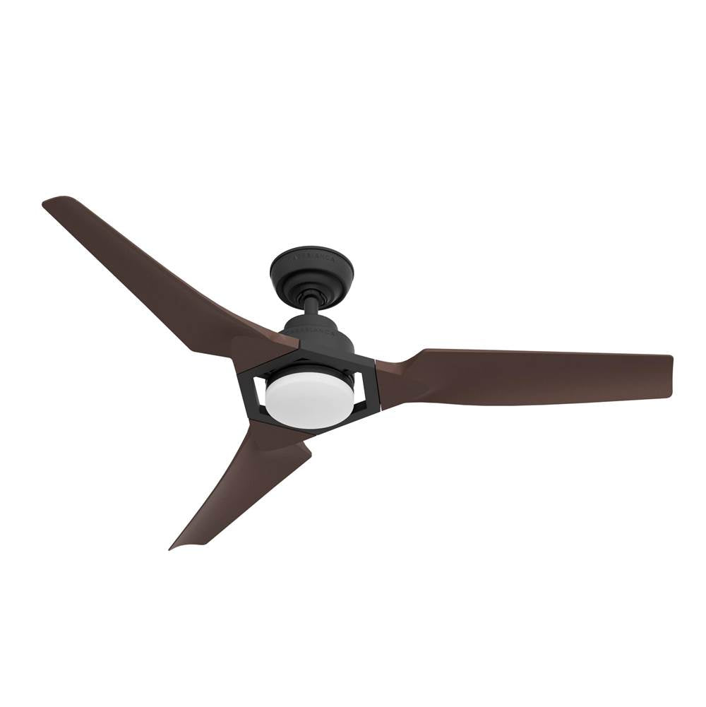 Casablanca Fan Company 53587 Matte Black Casablanca 52 Inch Eula Energy Star Matte Black Damp Rated Ceiling Fan With Led Light Kit And Wall Control And Handheld Remote Image 1