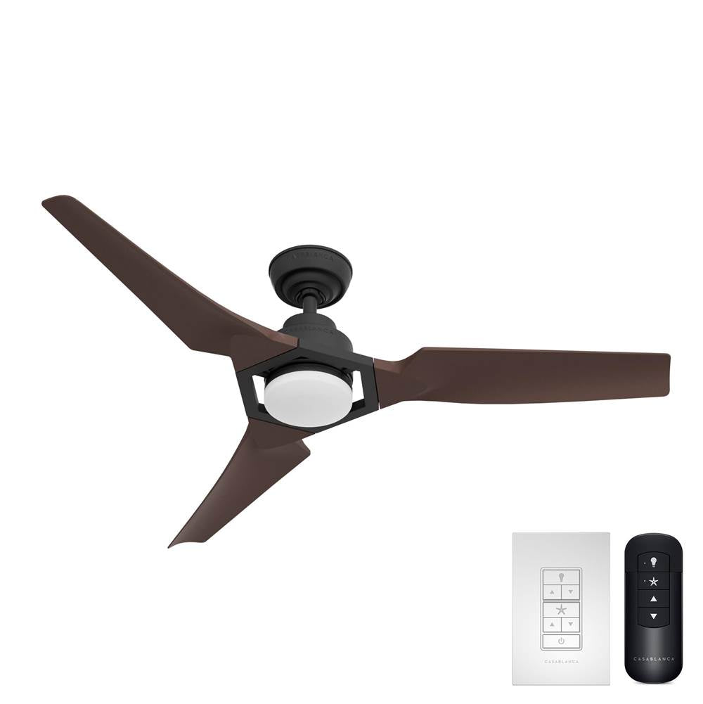 Casablanca Fan Company 53587 Matte Black Casablanca 52 Inch Eula Energy Star Matte Black Damp Rated Ceiling Fan With Led Light Kit And Wall Control And Handheld Remote Image 9