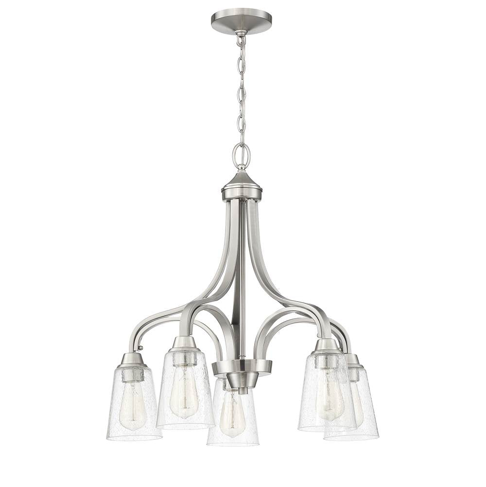 Craftmade 41915-BNK-CS Brushed Polished Nickel Grace 5 Light Down Chandelier In Brushed Polished Nickel (clear Seeded Glass) Image 1