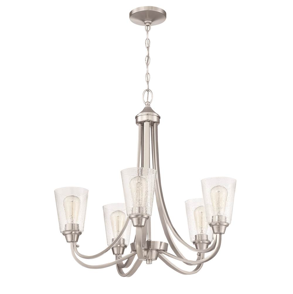 Craftmade 41925-BNK-CS Brushed Polished Nickel Grace 5 Light Chandelier In Brushed Polished Nickel (clear Seeded Glass) Image 1