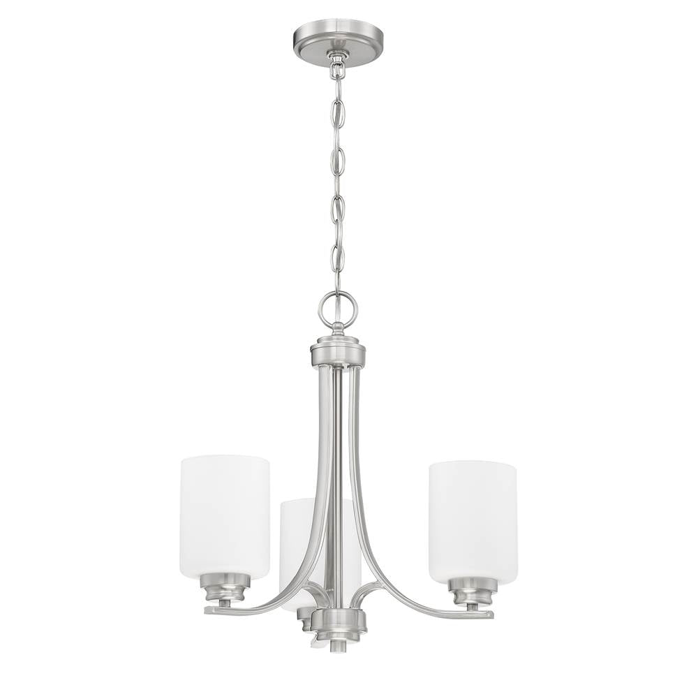 Craftmade 50523-BNK-WG Brushed Polished Nickel Bolden 3 Light Chandelier In Brushed Polished Nickel (white Glass) Image 1