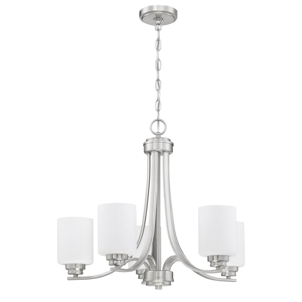 Craftmade 50525-BNK-WG Brushed Polished Nickel Bolden 5 Light Chandelier In Brushed Polished Nickel (white Glass) Image 1