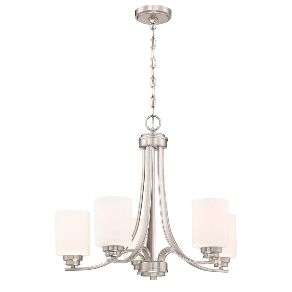 Craftmade Bolden 5 Light Chandelier In Brushed Polished Nickel (white Glass)