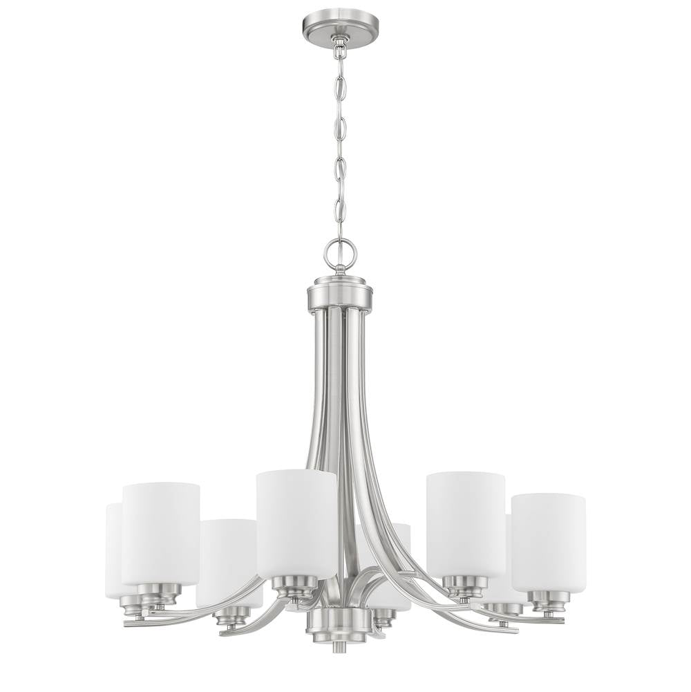 Craftmade 50528-BNK-WG Brushed Polished Nickel Bolden 8 Light Chandelier In Brushed Polished Nickel (white Glass) Image 1