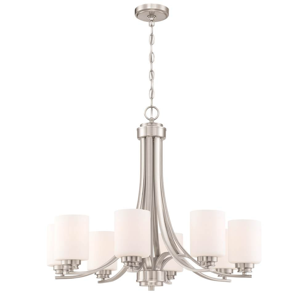 Craftmade Bolden 8 Light Chandelier In Brushed Polished Nickel (white Glass)