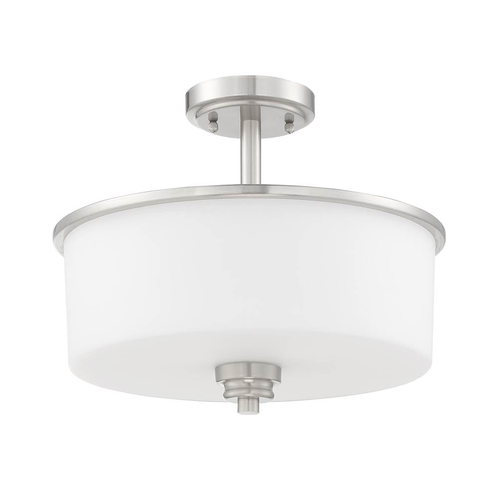 Craftmade 50552-BNK-WG Brushed Polished Nickel Bolden 2 Light Convertible Semi Flush In Brushed Polished Nickel (white Glass) Image 1