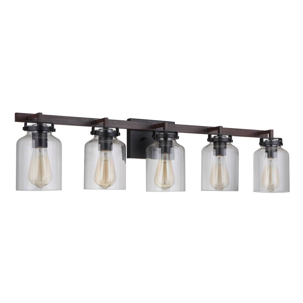 Craftmade 53605-FBDT Flat Black,Dark Teak Foxwood 5 Light Vanity In Flat Black/dark Teak Image 1