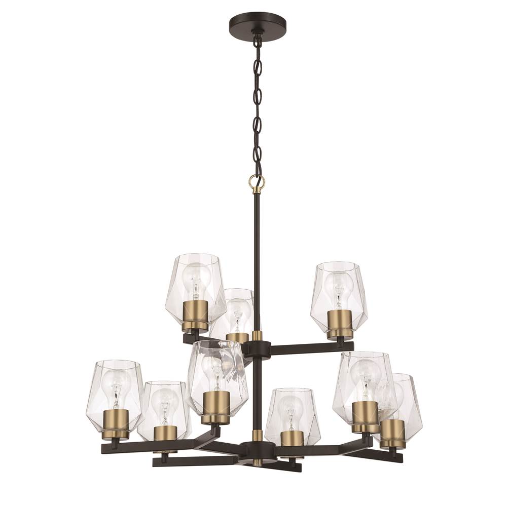 Craftmade Avante Grand Avante Grand 9 Light Two-tier Chandelier In Flat Black/satin Brass