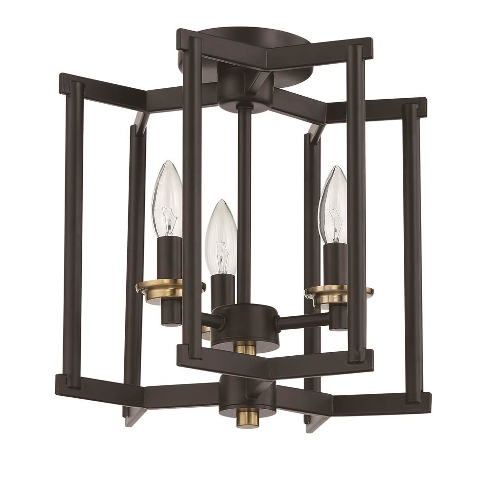 Craftmade Avante Grand Avante Grand 3 Light Cage Convertible Semi Flush/pendant In Flat Black/satin Brass