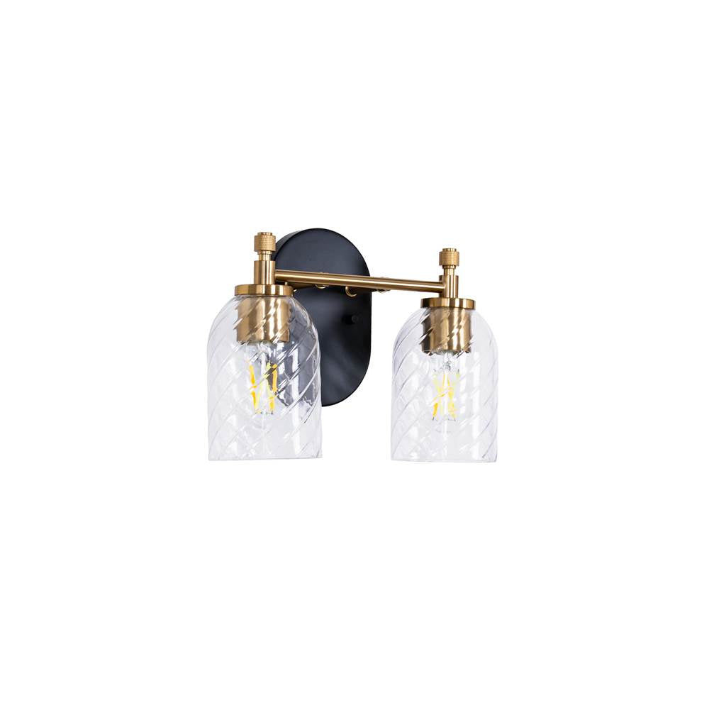 Craftmade Council 2 Light Vanity In Flat Black/satin Brass (clear Swirl Texture Glass)