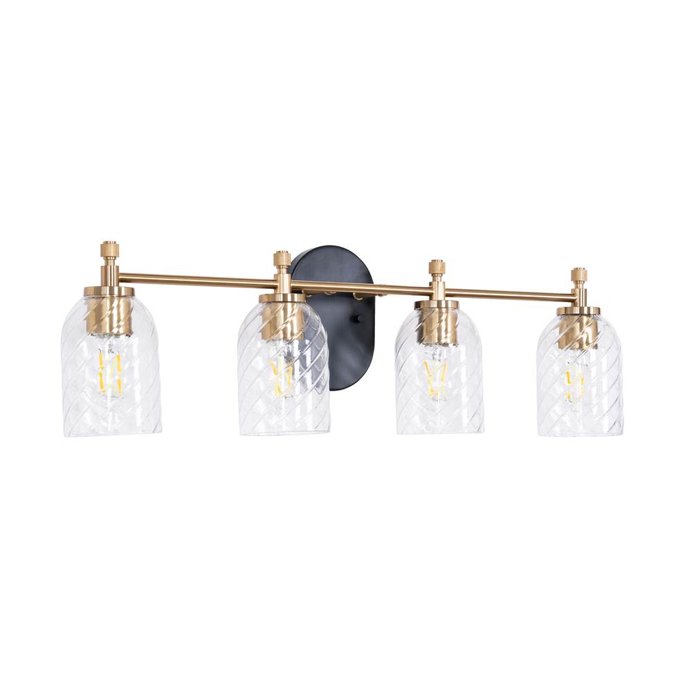 Craftmade Council 4 Light Vanity In Flat Black/satin Brass (clear Swirl Texture Glass)