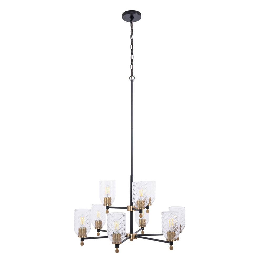 Craftmade Council 9 Light Chandelier In Flat Black/satin Brass (clear Swirl Texture Glass)