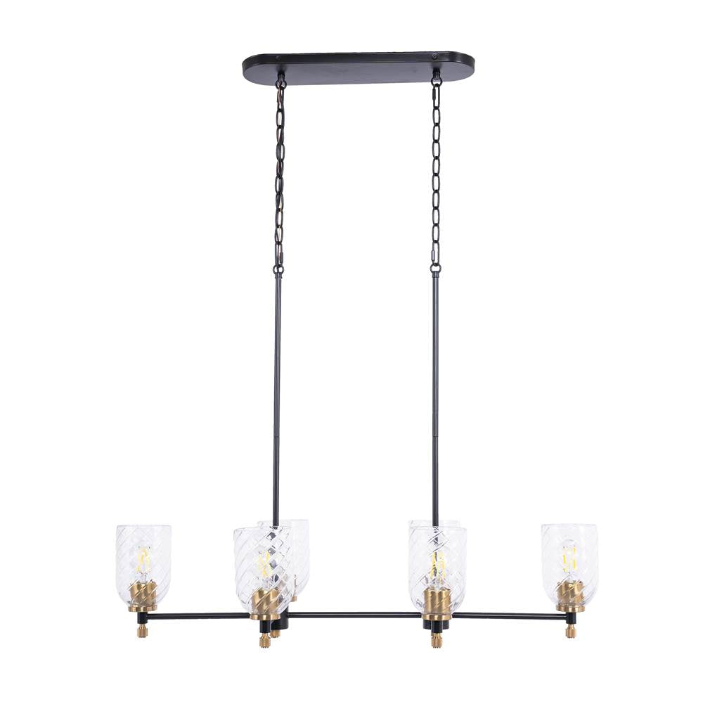 Craftmade Council 6 Light Island In Flat Black/satin Brass (clear Swirl Texture Glass)