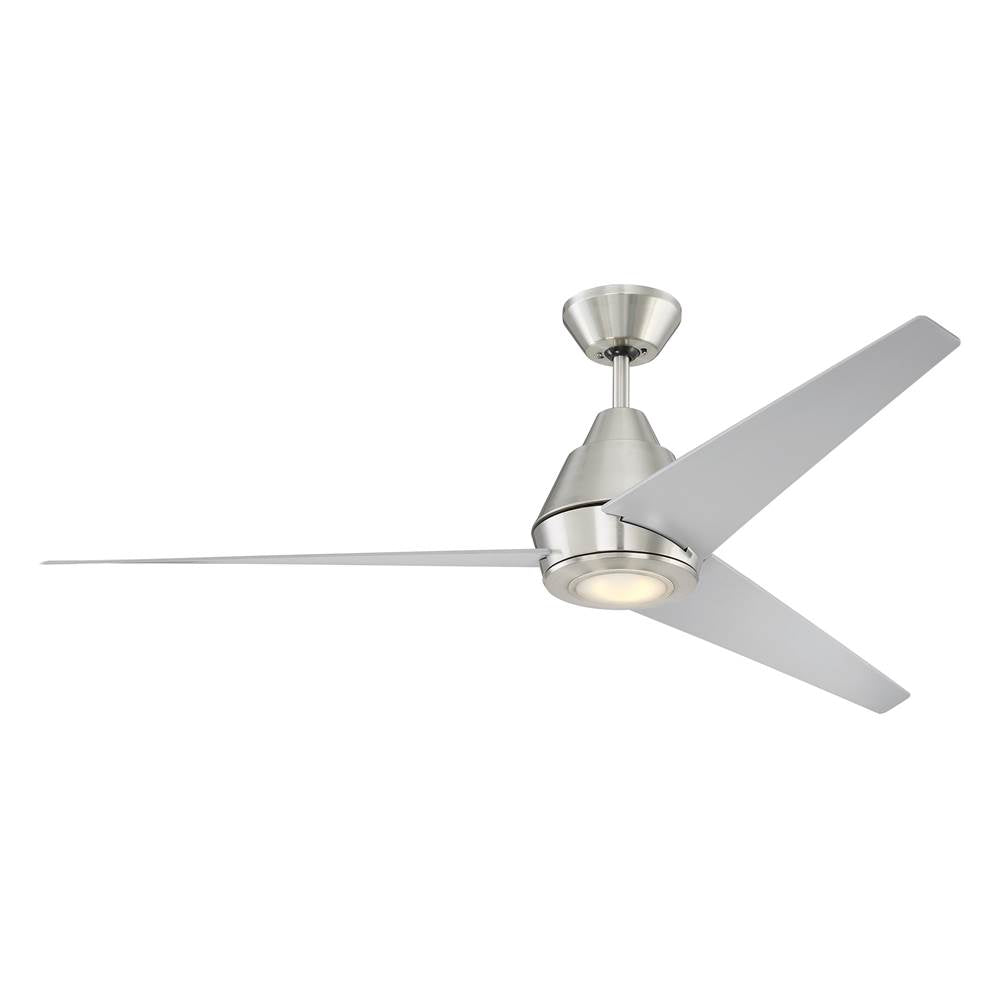 Craftmade ACA56BNK3 Brushed Polished Nickel Acadian 56'' 3-blade Ceiling Fan In Brushed Polished Nickel W/ Brushed Nickel Blades; Integrated Light Kit Image 1
